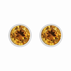 9ct White Gold Citrine 3mm Round Rub Over Set Stud Earrings