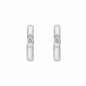 9ct White Gold Diamond 14mm Round Domed Hoop Earrings
