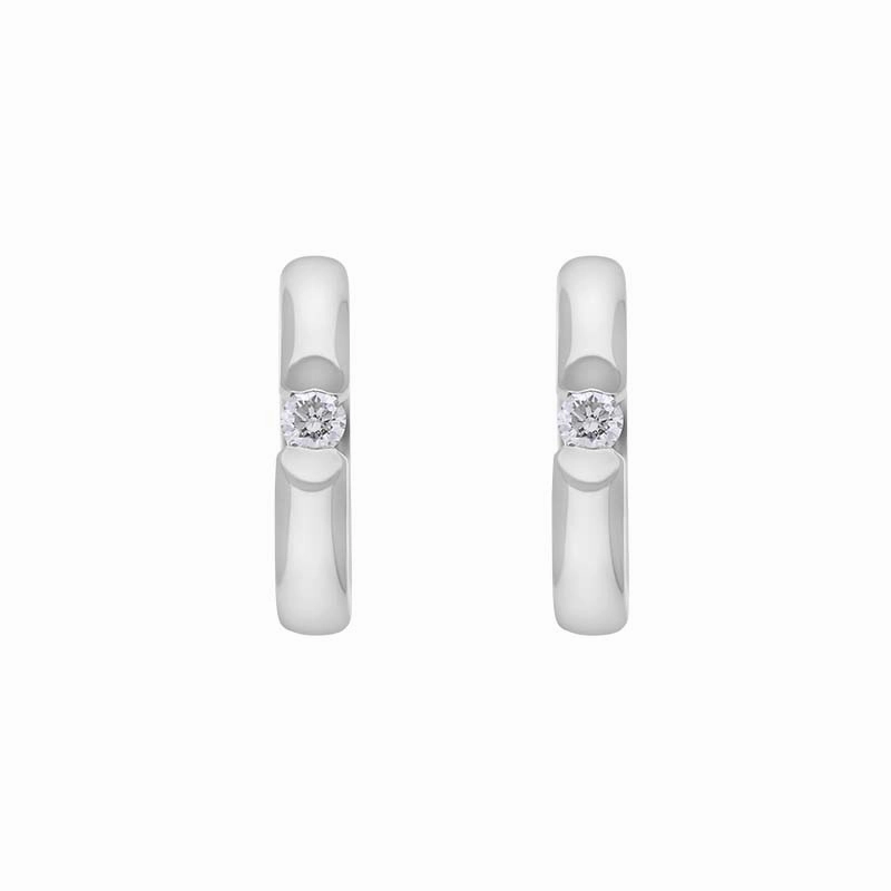 9ct White Gold Diamond 14mm Round Domed Hoop Earrings