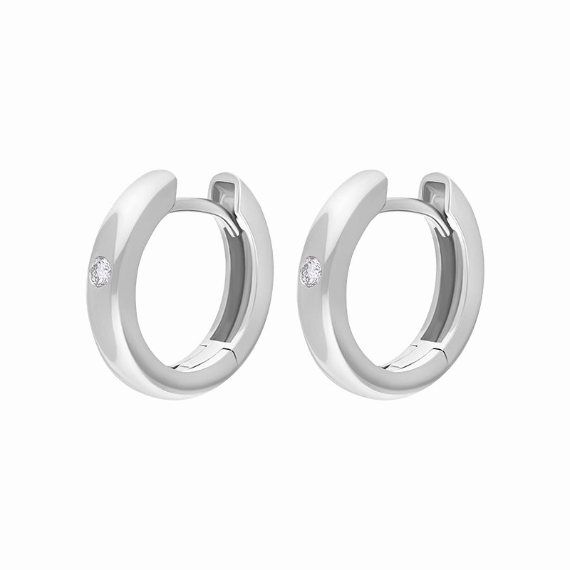 9ct White Gold Diamond 15mm Round Domed Hoop Earrings