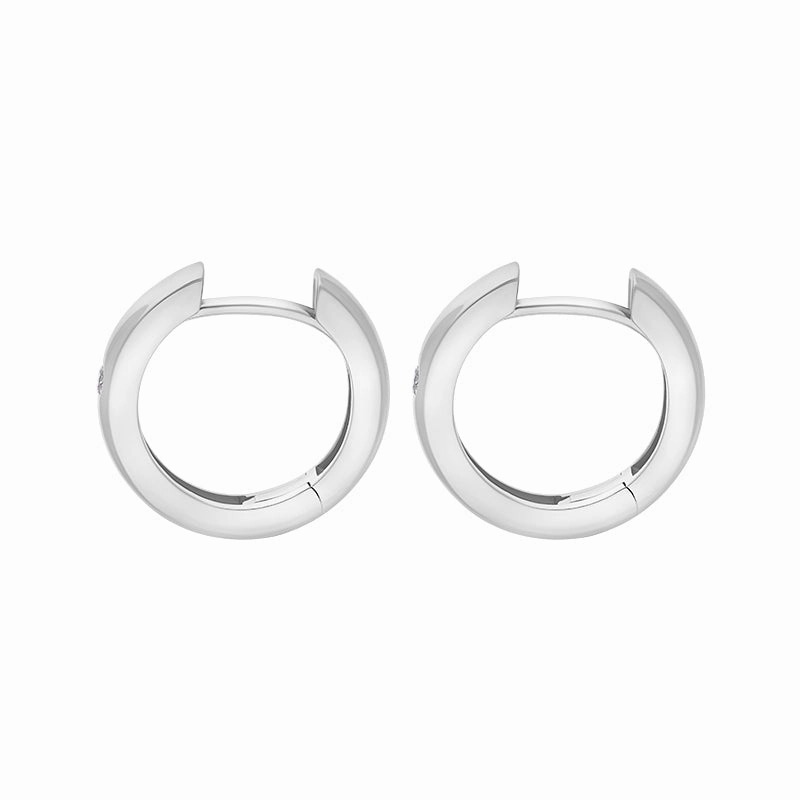 9ct White Gold Diamond 15mm Round Domed Hoop Earrings