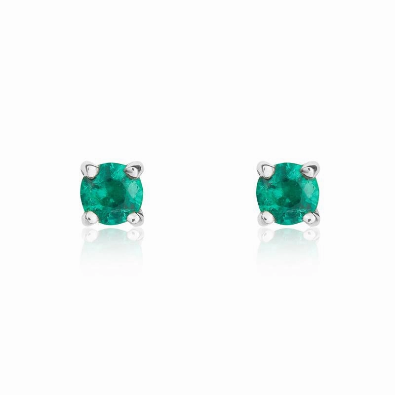 9ct White Gold Emerald 3mm Round Claw Set Stud Earrings