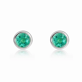 9ct White Gold Emerald 4mm Round Rub Over Set Stud Earrings