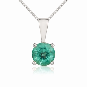 9ct White Gold Emerald 5mm Round Claw Set Necklace