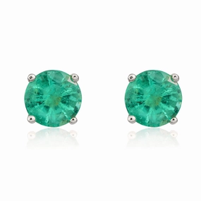 9ct White Gold Emerald 5mm Round Claw Set Stud Earrings