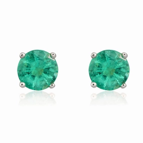 9ct White Gold Emerald 5mm Round Claw Set Stud Earrings