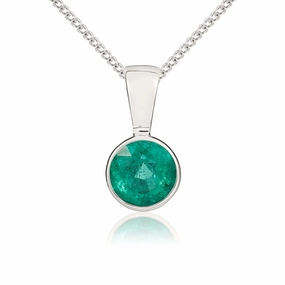 9ct White Gold Emerald 5mm Round Rub Over Set Necklace