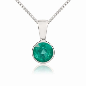 9ct White Gold Emerald 5mm Round Rub Over Set Necklace