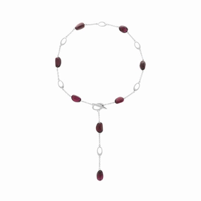 9ct White Gold Garnet T-Bar Necklace D