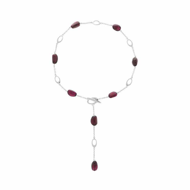 9ct White Gold Garnet T-Bar Necklace D