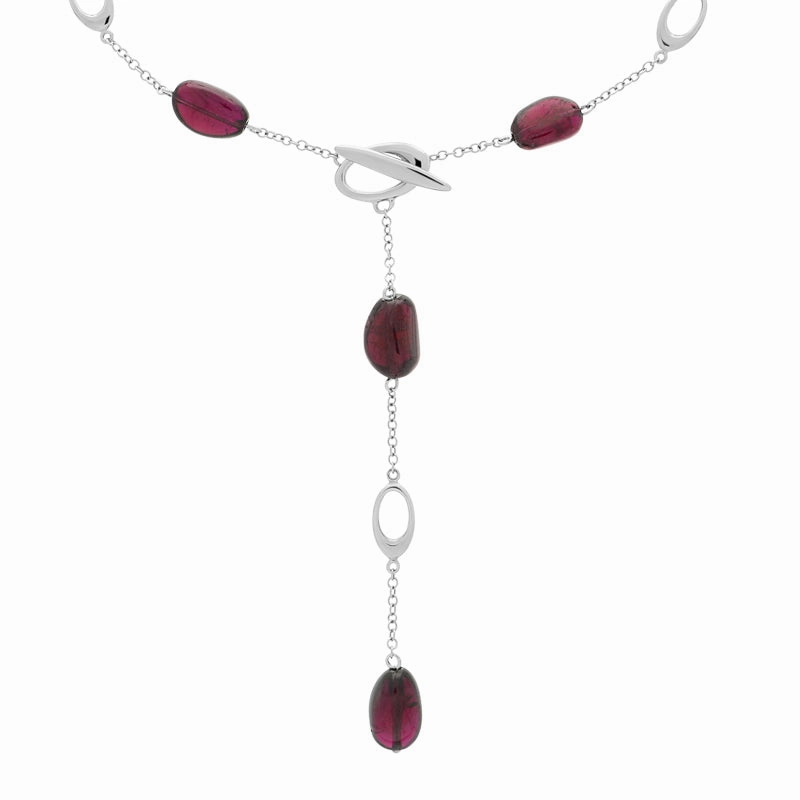 9ct White Gold Garnet T-Bar Necklace D