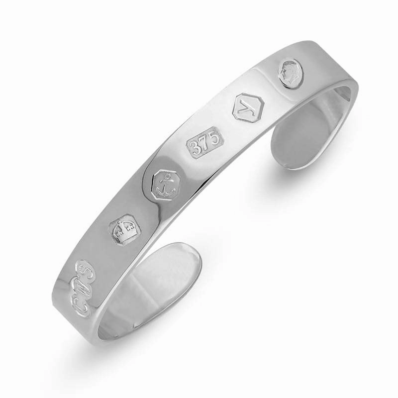 9ct White Gold King's Coronation Hallmark Cuff Bangle D