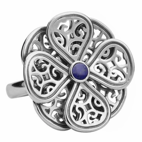 9ct White Gold Lapis Lazuli Flore Eight Petal Flower Ring