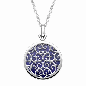 9ct White Gold Lapis Lazuli Flore Filigree Necklace