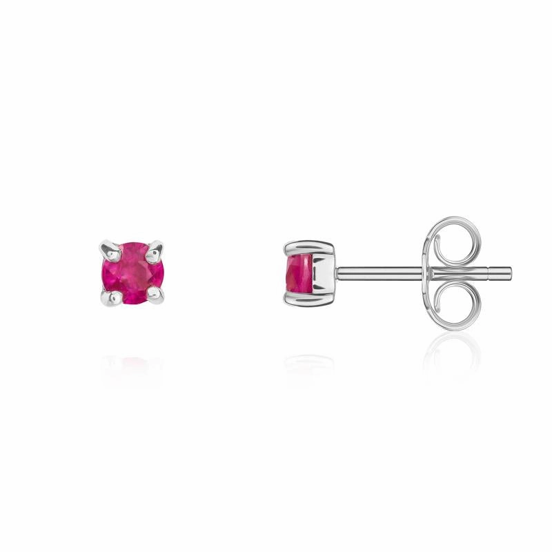 9ct White Gold Ruby 3mm Round Claw Set Stud Earrings