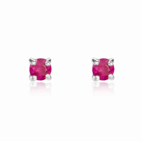 9ct White Gold Ruby 3mm Round Claw Set Stud Earrings