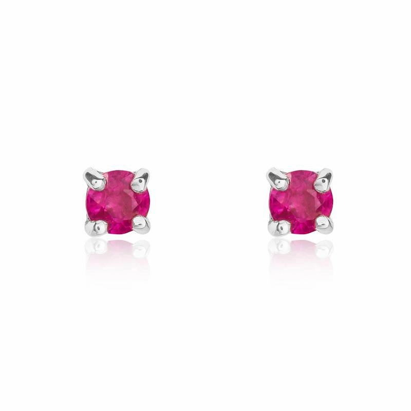 9ct White Gold Ruby 3mm Round Claw Set Stud Earrings