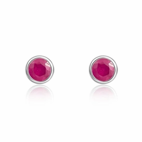 9ct White Gold Ruby 3mm Round Rub Over Set Stud Earrings