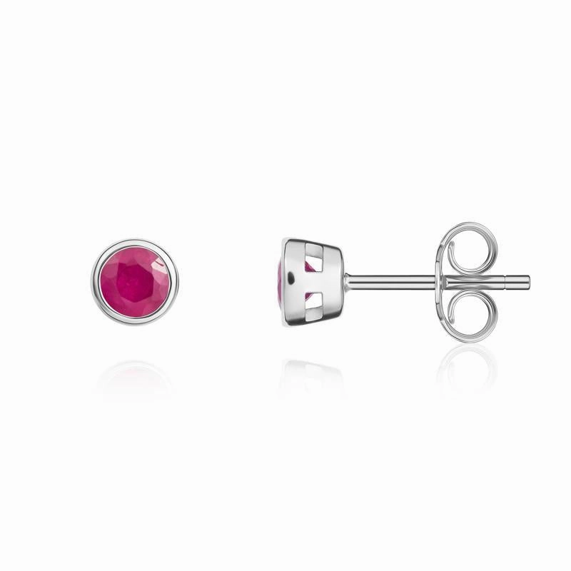 9ct White Gold Ruby 3mm Round Rub Over Set Stud Earrings