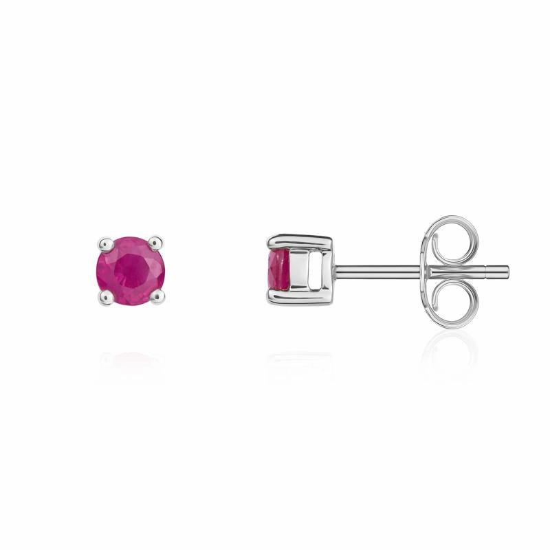 9ct White Gold Ruby 4mm Round Claw Set Stud Earrings