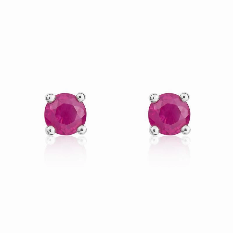 9ct White Gold Ruby 4mm Round Claw Set Stud Earrings