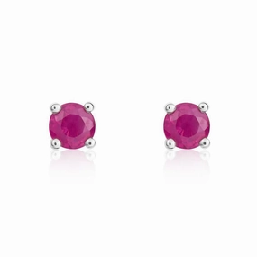 9ct White Gold Ruby 4mm Round Claw Set Stud Earrings