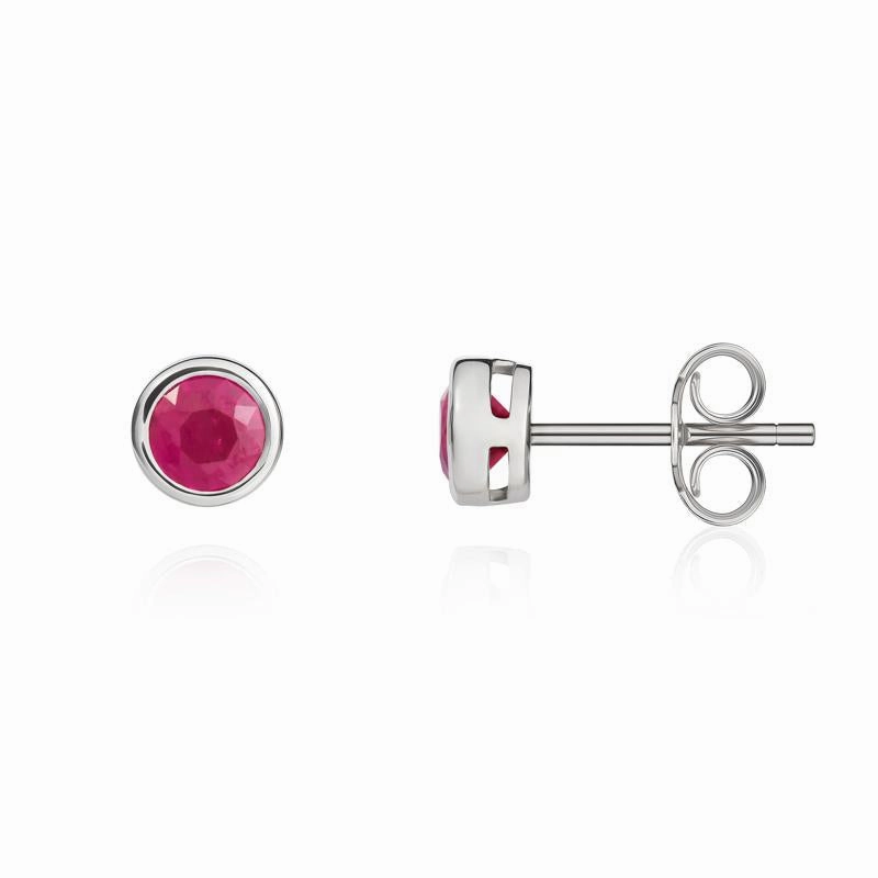 9ct White Gold Ruby 4mm Round Rub Over Set Stud Earrings
