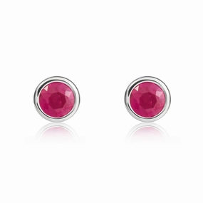 9ct White Gold Ruby 4mm Round Rub Over Set Stud Earrings