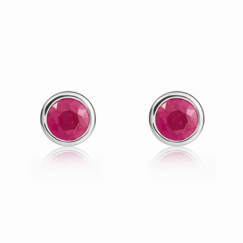 9ct White Gold Ruby 4mm Round Rub Over Set Stud Earrings