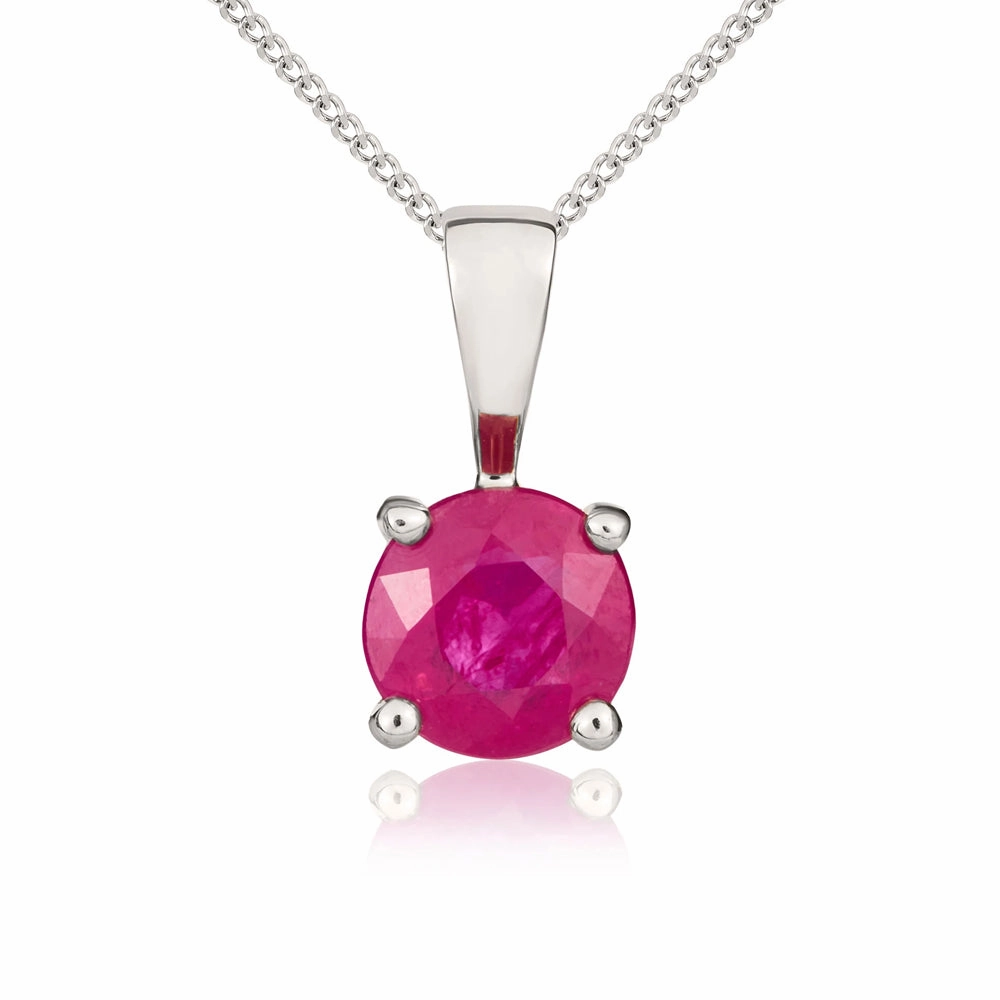 9ct White Gold Ruby 5mm Round Claw Set Necklace