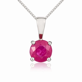 9ct White Gold Ruby 5mm Round Claw Set Necklace