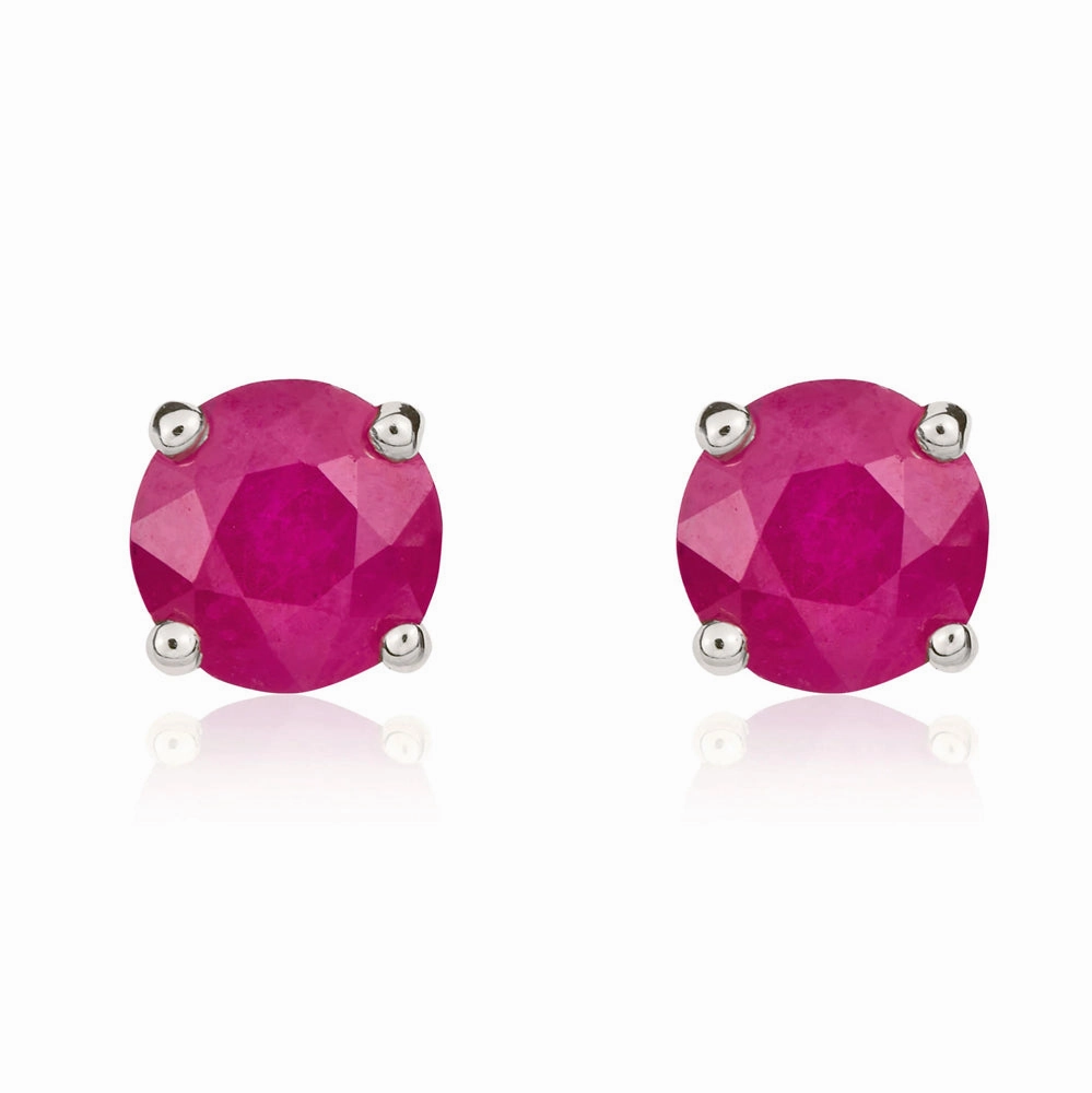 9ct White Gold Ruby 5mm Round Claw Set Stud Earrings
