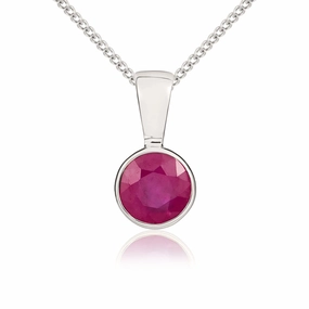 9ct White Gold Ruby 5mm Round Rub Over Set Necklace