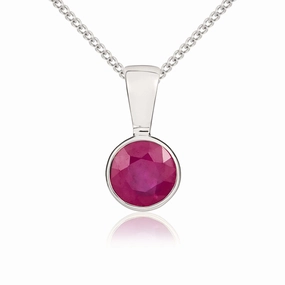 9ct White Gold Ruby 5mm Round Rub Over Set Necklace