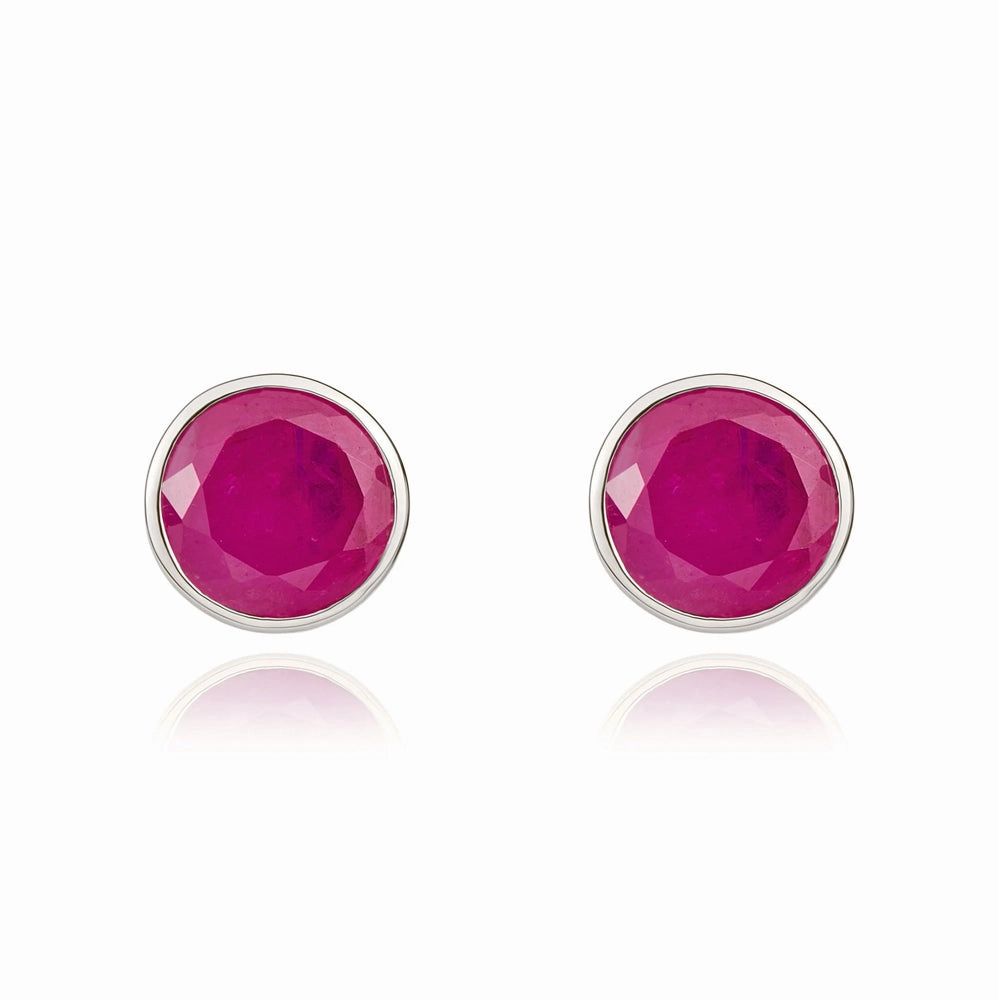 9ct White Gold Ruby 5mm Round Rub Over Set Stud Earrings