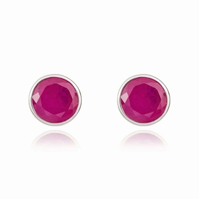 9ct White Gold Ruby 5mm Round Rub Over Set Stud Earrings