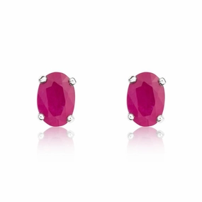 9ct White Gold Ruby 6x4mm Oval Claw Set Stud Earrings