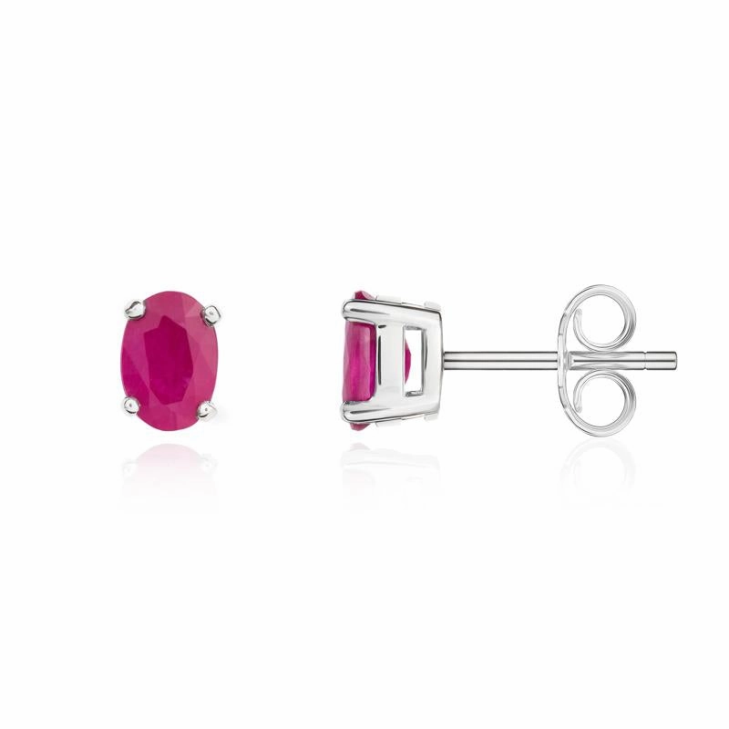 9ct White Gold Ruby 6x4mm Oval Claw Set Stud Earrings