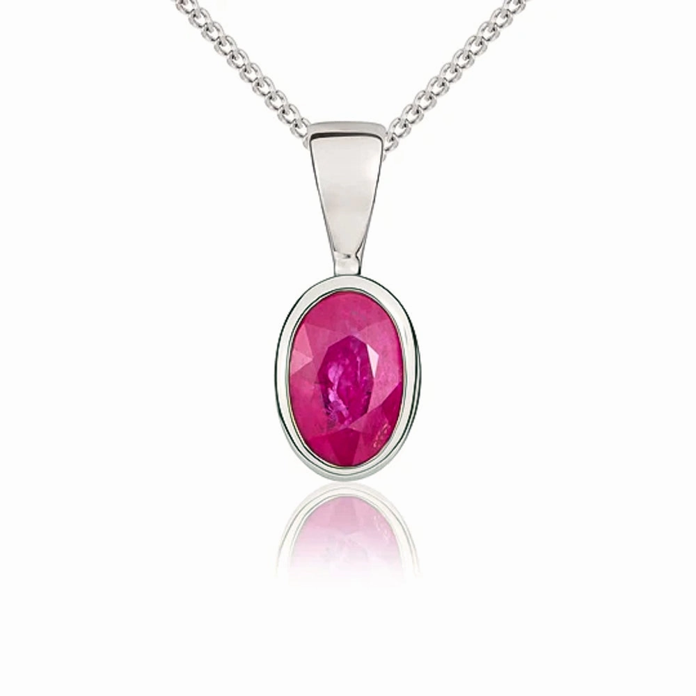 9ct White Gold Ruby 6x4mm Oval Rub Over Set Pendant