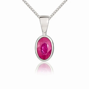 9ct White Gold Ruby 6x4mm Oval Rub Over Set Pendant
