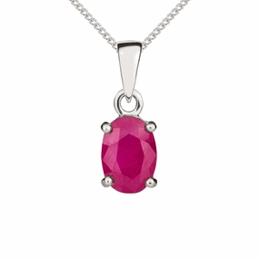 9ct White Gold Ruby 7x5mm Oval Claw Set Necklace
