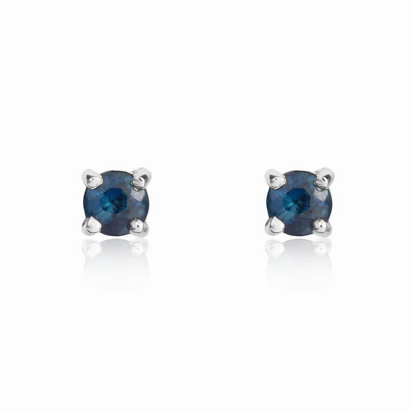 9ct White Gold Sapphire 3mm Round Claw Set Stud Earrings