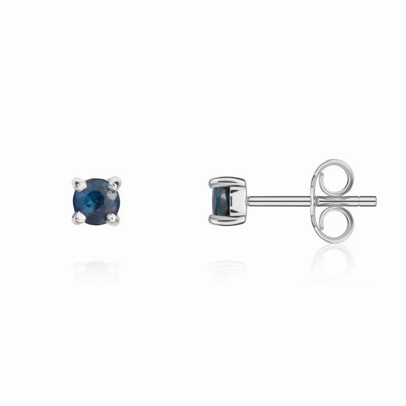 9ct White Gold Sapphire 3mm Round Claw Set Stud Earrings