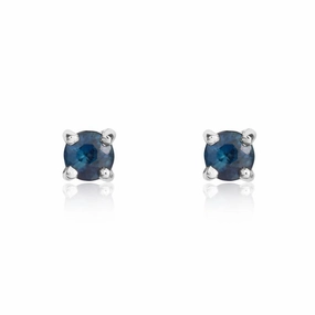 9ct White Gold Sapphire 3mm Round Claw Set Stud Earrings