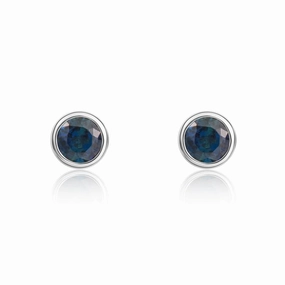 9ct White Gold Sapphire 3mm Round Rub Over Set Stud Earrings