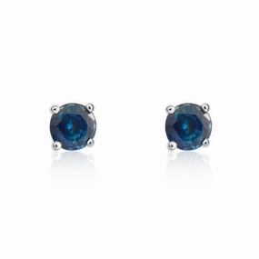 9ct White Gold Sapphire 4mm Round Claw Set Stud Earrings