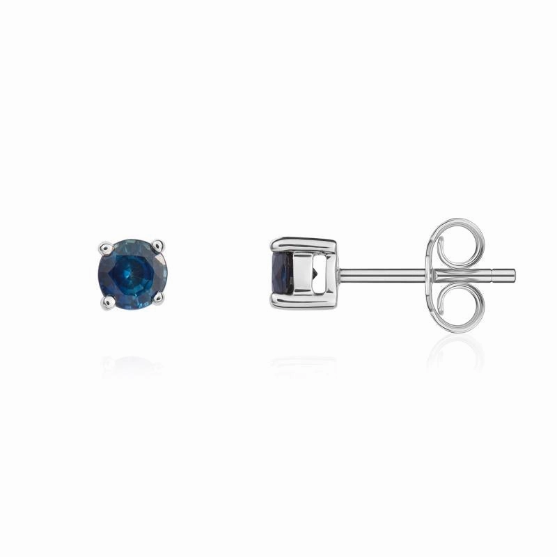 9ct White Gold Sapphire 4mm Round Claw Set Stud Earrings