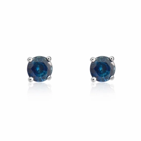 9ct White Gold Sapphire 4mm Round Claw Set Stud Earrings