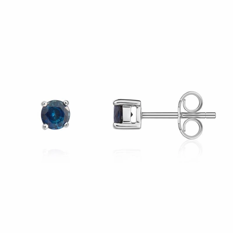 9ct White Gold Sapphire 4mm Round Claw Set Stud Earrings