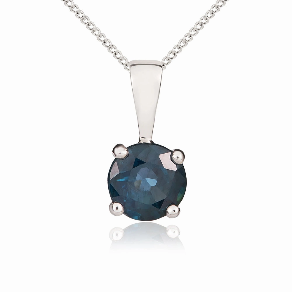 9ct White Gold Sapphire 5mm Round Claw Set Necklace